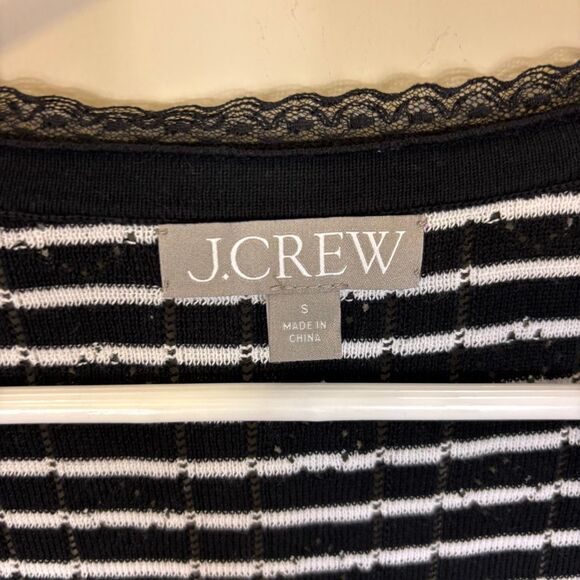J. Crew Black & White Striped Lace Trim Button Front Cardigan Sweater Small - Picture 5 of 5